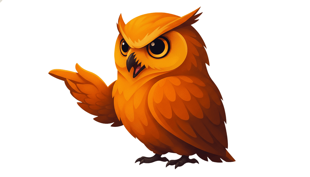 Thoughtful owl ready to answer your questions